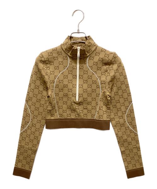 GUCCI（グッチ）GUCCI (グッチ) GUCCI Cropped Logo Sweatshirt/クロップドGGハーフジップスウェット ブラウン サイズ:Sの古着・服飾アイテム