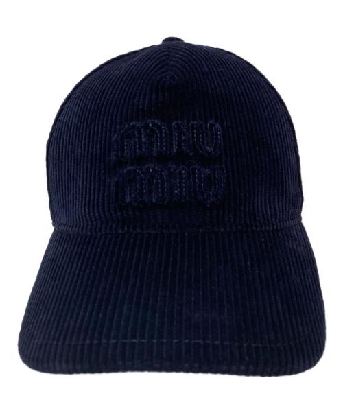 MIU MIU（ミュウミュウ）MIU MIU (ミュウミュウ) コーデュロイロゴキャップ ネイビー サイズ:Sの古着・服飾アイテム