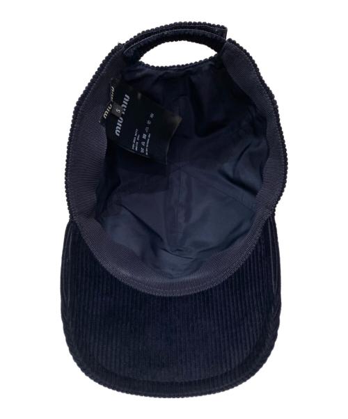 MIU MIU（ミュウミュウ）MIU MIU (ミュウミュウ) コーデュロイロゴキャップ ネイビー サイズ:Sの古着・服飾アイテム