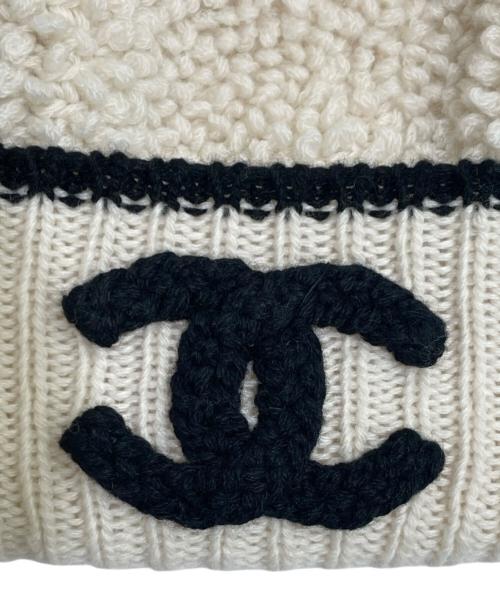 CHANEL（シャネル）CHANEL (シャネル) 24K AWココマーク ロゴ ニットキャップ ホワイト×ブラックの古着・服飾アイテム