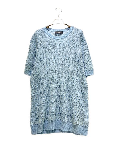 FENDI（フェンディ）FENDI (フェンディ) リネン混ズッカ半袖ニット/FZY443AO5J スカイブルー サイズ:48の古着・服飾アイテム