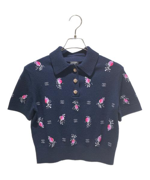 CHANEL（シャネル）CHANEL (シャネル) ココマークカシミヤニットポロシャツ ネイビー サイズ:36の古着・服飾アイテム