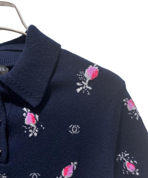 CHANEL（シャネル）CHANEL (シャネル) ココマークカシミヤニットポロシャツ ネイビー サイズ:36の古着・服飾アイテム