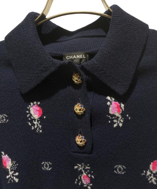 CHANEL（シャネル）CHANEL (シャネル) ココマークカシミヤニットポロシャツ ネイビー サイズ:36の古着・服飾アイテム