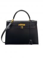 HERMESエルメス）の古着「ケリー32/ボックスカーフ/外縫い/ブラック/〇X刻印:1994年製造/ゴールド金具」｜ブラック