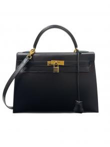HERMES（エルメス）の古着「ケリー32/ボックスカーフ/外縫い/ブラック/〇X刻印:1994年製造/ゴールド金具」｜ブラック