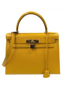 HERMES（エルメス）の古着「kelly28 ケリー28/外縫い/〇U刻印:1991年/クシュベル/ジョーヌ/ゴールド金具」｜ジョーヌ