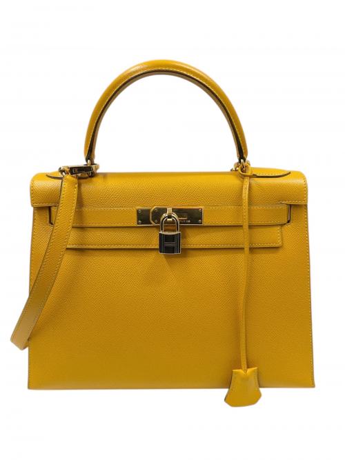 HERMES（エルメス）HERMES (エルメス) kelly28 ケリー28/外縫い/〇U刻印:1991年/クシュベル/ジョーヌ/ゴールド金具 ジョーヌ サイズ:28の古着・服飾アイテム