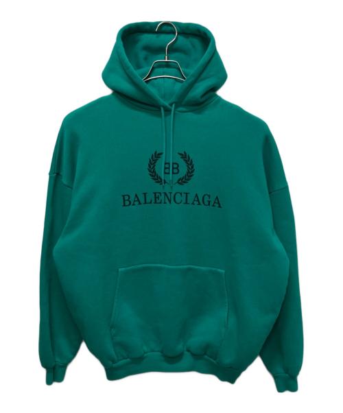 BALENCIAGA（バレンシアガ）BALENCIAGA (バレンシアガ) BBロゴデザインパーカー/裏起毛プルオーバーパーカー グリーン サイズ:XSの古着・服飾アイテム