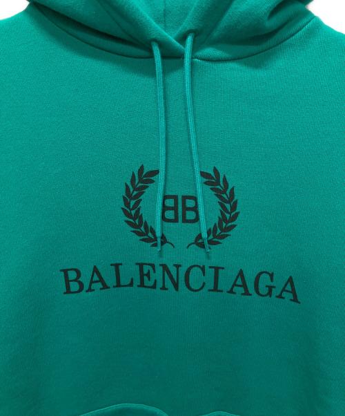 BALENCIAGA（バレンシアガ）BALENCIAGA (バレンシアガ) BBロゴデザインパーカー/裏起毛プルオーバーパーカー グリーン サイズ:XSの古着・服飾アイテム