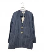 ENFOLDエンフォルド）の古着「ピンストライプ ノーカラールーズ ジャケット」｜ネイビー