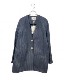 ENFOLD（エンフォルド）の古着「ピンストライプ ノーカラールーズ ジャケット」｜ネイビー
