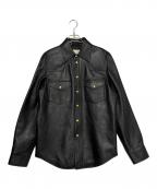 GUCCIグッチ）の古着「Embossed Logo Leather Shirt Jacket Black」｜ブラック