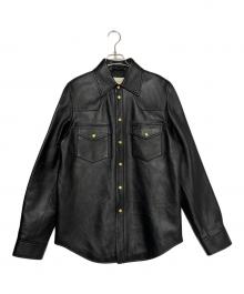 GUCCI（グッチ）の古着「Embossed Logo Leather Shirt Jacket Black」｜ブラック