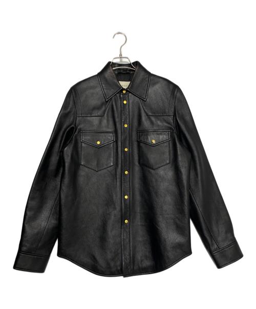 GUCCI（グッチ）GUCCI (グッチ) Embossed Logo Leather Shirt Jacket Black ブラック サイズ:46の古着・服飾アイテム