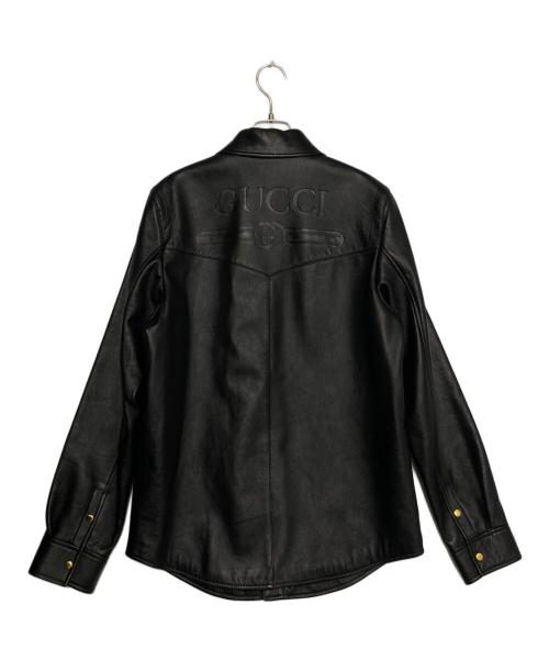 GUCCI（グッチ）GUCCI (グッチ) Embossed Logo Leather Shirt Jacket Black ブラック サイズ:46の古着・服飾アイテム