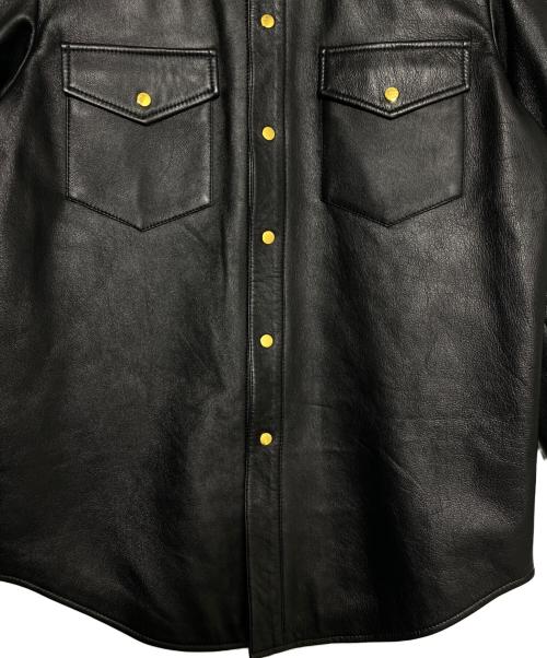 GUCCI（グッチ）GUCCI (グッチ) Embossed Logo Leather Shirt Jacket Black ブラック サイズ:46の古着・服飾アイテム