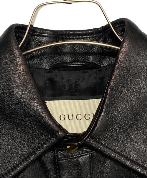 GUCCI（グッチ）GUCCI (グッチ) Embossed Logo Leather Shirt Jacket Black ブラック サイズ:46の古着・服飾アイテム