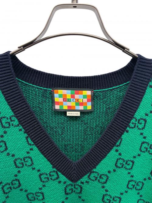 GUCCI（グッチ）GUCCI (グッチ) GG総柄ニット/661155 XKBXI グリーン サイズ:XLの古着・服飾アイテム