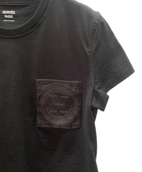 HERMES（エルメス）HERMES (エルメス) H-Mosaic Embroidered Pocket T-Shirt Hモザイク 刺繍ポケット Tシャツ/4H4615DA ブラック サイズ:38の古着・服飾アイテム