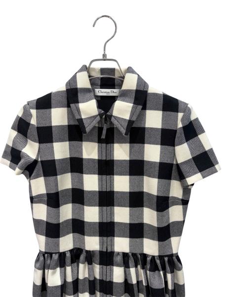 Christian Dior（クリスチャン ディオール）Christian Dior (クリスチャン ディオール) ギンガムチェック ミニワンピース ホワイト×ブラック サイズ:38の古着・服飾アイテム