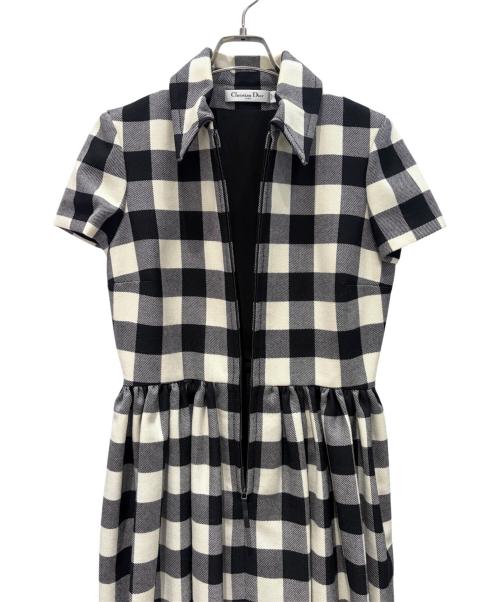 Christian Dior（クリスチャン ディオール）Christian Dior (クリスチャン ディオール) ギンガムチェック ミニワンピース ホワイト×ブラック サイズ:38の古着・服飾アイテム