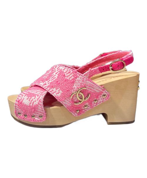 CHANEL（シャネル）CHANEL (シャネル) Pink Wood wedge Sandals/ウッドソールサンダル ピンク サイズ:37の古着・服飾アイテム