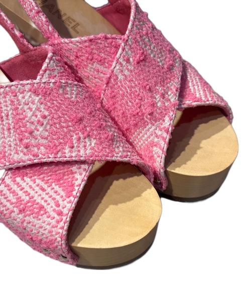 CHANEL（シャネル）CHANEL (シャネル) Pink Wood wedge Sandals/ウッドソールサンダル ピンク サイズ:37の古着・服飾アイテム
