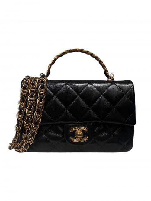 CHANEL（シャネル）CHANEL (シャネル) トップハンドルチェーンショルダーバッグ ブラックの古着・服飾アイテム