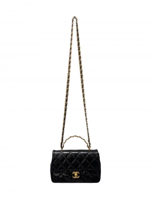CHANEL（シャネル）CHANEL (シャネル) トップハンドルチェーンショルダーバッグ ブラックの古着・服飾アイテム