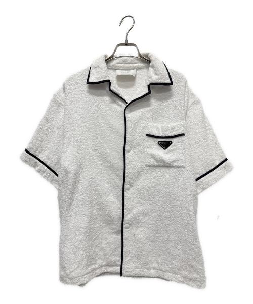 PRADA（プラダ）PRADA (プラダ) Terry Bowling Shirt/トライアングルロゴプレートパイルシャツ ホワイト サイズ:Mの古着・服飾アイテム