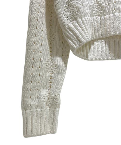 PRADA（プラダ）PRADA (プラダ) トライアングルロゴVネックケーブルニット P24R1I S221 11GB ホワイト サイズ:42の古着・服飾アイテム