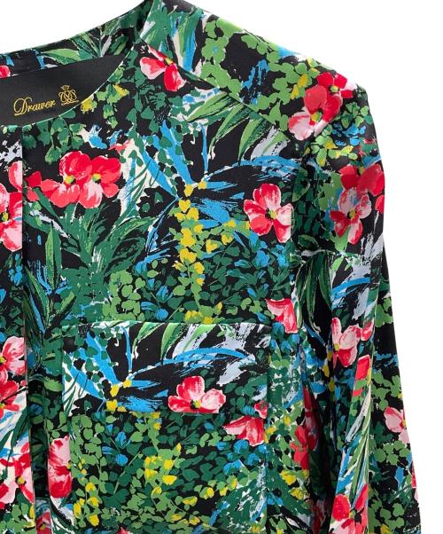DRAWER（ドゥロワー）DRAWER (ドゥロワー) 花柄シルクワンピース グリーン サイズ:36の古着・服飾アイテム