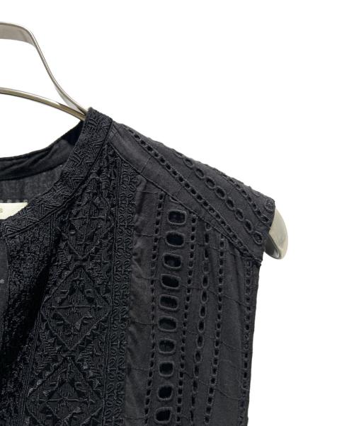 ne quittez pas（ヌキテパ）ne quittez pas (ヌキテパ) STRIPE CUTWORK EMBROIDERY 010551GY5 ブラック サイズ:Sの古着・服飾アイテム
