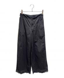 ne quittez pas（ヌキテパ）の古着「Poplin Dobby Hem Lace Pants/裾レースワイドパンツ」｜ブラック
