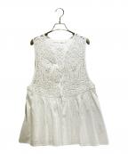 ne quittez pasヌキテパ）の古着「Cotton Jacquard Lace Yoke Top スリーブ レース ペプラム ジレ/010252WJ1」｜ホワイト