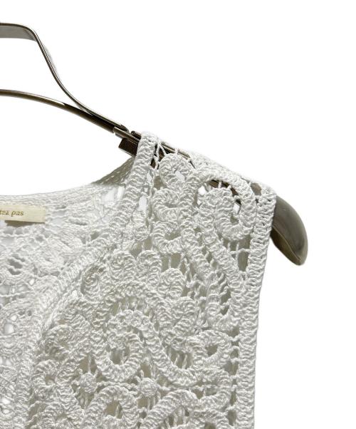 ne quittez pas（ヌキテパ）ne quittez pas (ヌキテパ) Cotton Jacquard Lace Yoke Top スリーブ レース ペプラム ジレ/010252WJ1 ホワイト サイズ:FREEの古着・服飾アイテム