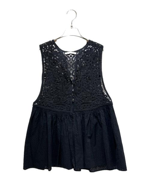 ne quittez pas（ヌキテパ）ne quittez pas (ヌキテパ) Cotton Jacquard Lace Yoke Top/コットンジャカード レースヨークトップ/010252WJ1 ブラック サイズ:FREEの古着・服飾アイテム