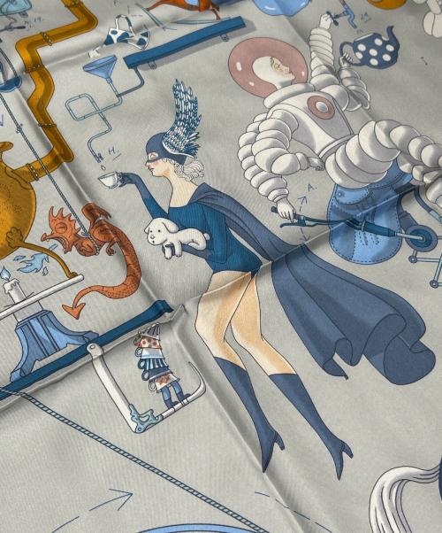 HERMES（エルメス）HERMES (エルメス) Carre 90/カレ 90/Tea for Two/ティーフォートゥー スカイブルー サイズ:90の古着・服飾アイテム