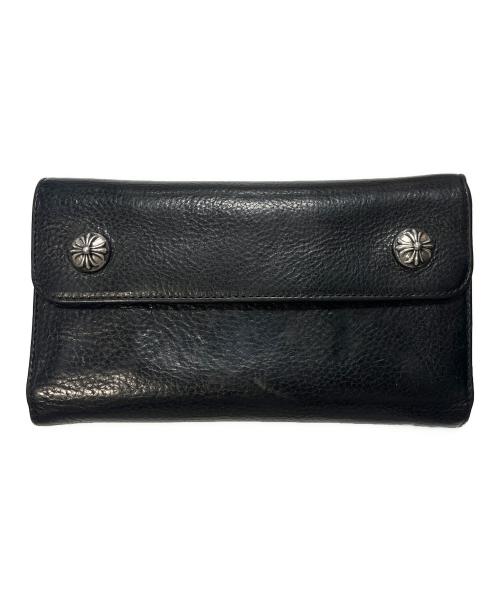 CHROME HEARTS（クロムハーツ）CHROME HEARTS (クロムハーツ) WAVE CROSS BTN/クロスボタン ウェーブウォレット/ロングウォレット ブラックの古着・服飾アイテム