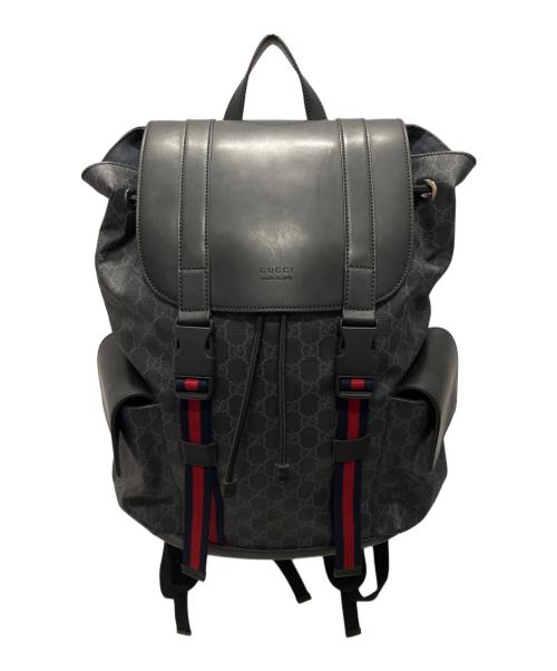 GUCCI（グッチ）GUCCI (グッチ) GGスプリーム レザーバックパック ネイビーの古着・服飾アイテム