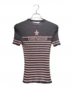 Christian Diorクリスチャン ディオール）の古着「Dioriviera Logo Star Short Sleeve Knit Sweater/ディオリビエラ ロゴ スター 半袖ニット/254S15AM730」｜グレー×ピンク