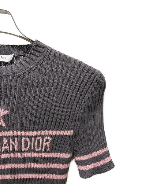 Christian Dior（クリスチャン ディオール）Christian Dior Dioriviera Logo Star Short Sleeve Knit Sweater/ディオリビエラ ロゴ スター 半袖ニット/254S15AM730 グレー×ピンク サイズ:38の古着・服飾アイテム