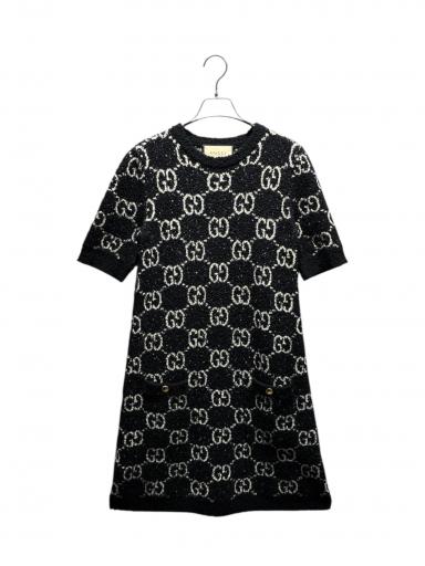 GUCCI ブラック 半袖ワンピース S キルティング 中古・古着通販】GUCCI (グッチ) GGニットワンピース ブラック サイズ