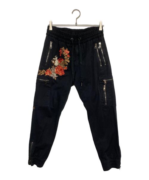 DOLCE & GABBANA（ドルチェ＆ガッバーナ）DOLCE & GABBANA (ドルチェ＆ガッバーナ) ローズジップカーゴパンツ ブラック サイズ:46の古着・服飾アイテム