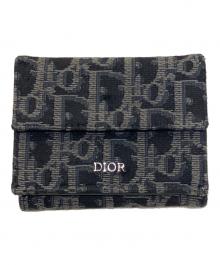 Dior（ディオール）の古着「オブリーク コンパクトウォレット/三つ折り財布」｜グレー×ネイビー