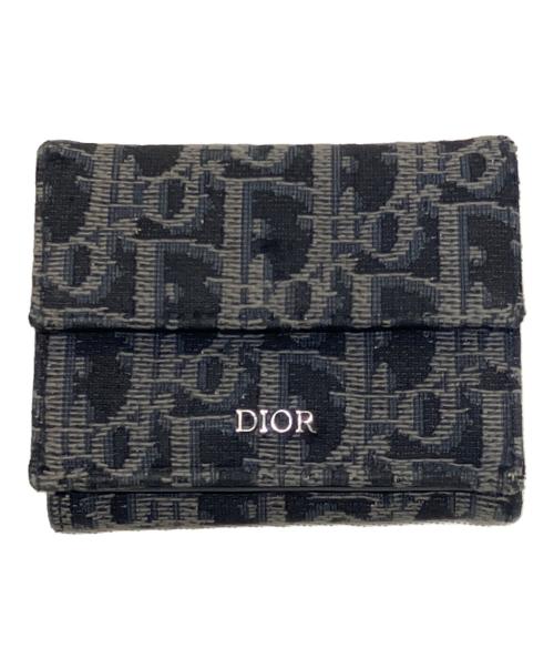 Dior（ディオール）Dior (ディオール) オブリーク コンパクトウォレット/三つ折り財布 グレー×ネイビーの古着・服飾アイテム
