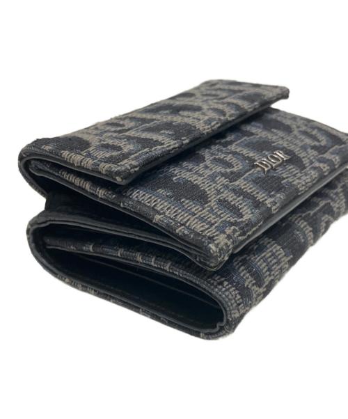 Dior（ディオール）Dior (ディオール) オブリーク コンパクトウォレット/三つ折り財布 グレー×ネイビーの古着・服飾アイテム