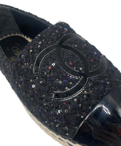 CHANEL（シャネル）CHANEL (シャネル) ココマークツイードエスパドリーユ ブラック サイズ:38Cの古着・服飾アイテム