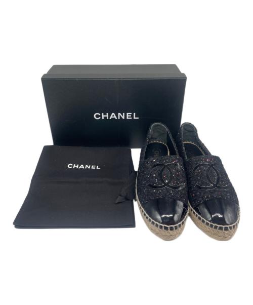 CHANEL（シャネル）CHANEL (シャネル) ココマークツイードエスパドリーユ ブラック サイズ:38Cの古着・服飾アイテム